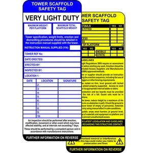 Scaffold Tower Tag Inserts - Pack of 50