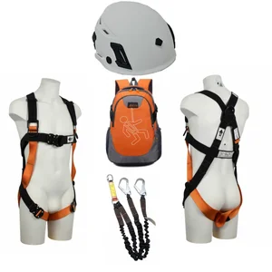 ARESTA Scaffolder Harness Kit - Double Point - Twin Elasticated Lanyard + Helmet Bundle
