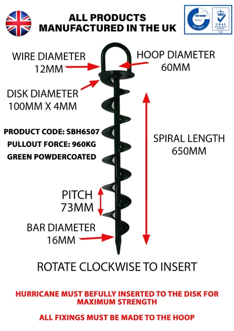 Spyrabase Hurricane Ground Anchor 650mm - 1300kg