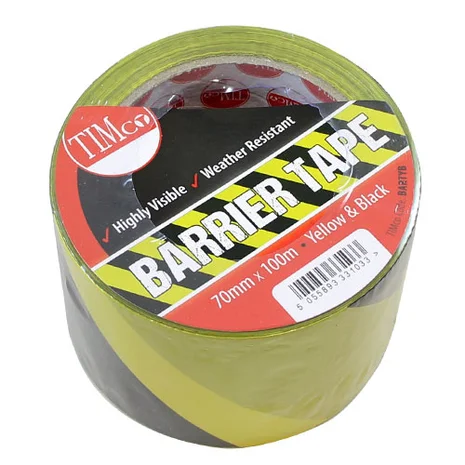 Barrier Safety Tape - Black & Yellow (non-sticky) 500m