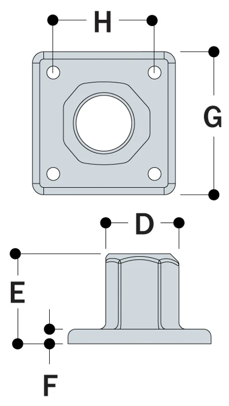 Aluminium Heavy Duty Four Hole Square Flange (48.3mm) - Kee Lite (L150-8)
