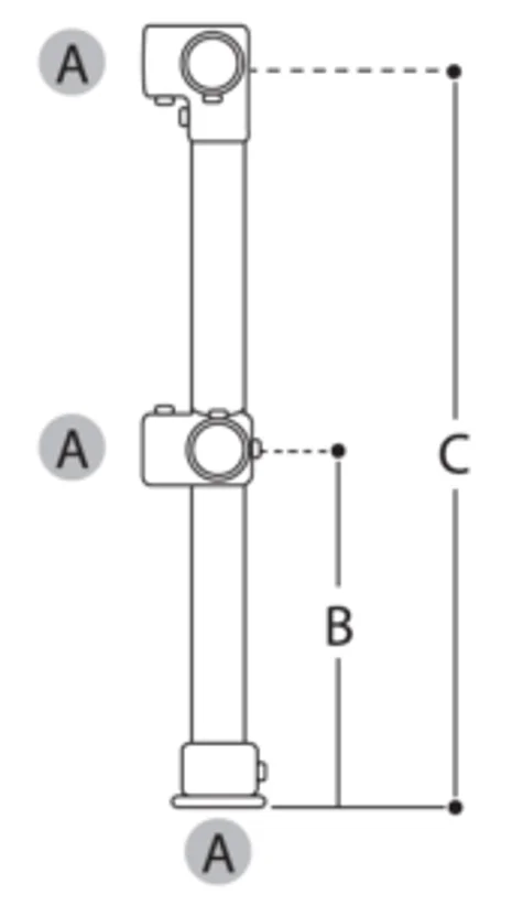 1.1m Handrail Standard Corner Post - 42.4mm O/D Tube